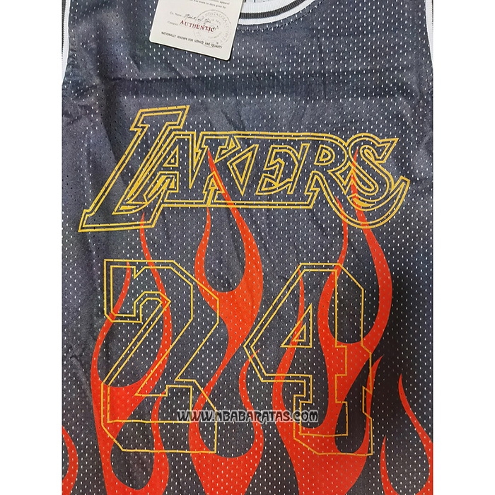Camiseta Los Angeles Lakers Kobe Bryant #24 Flames Negro